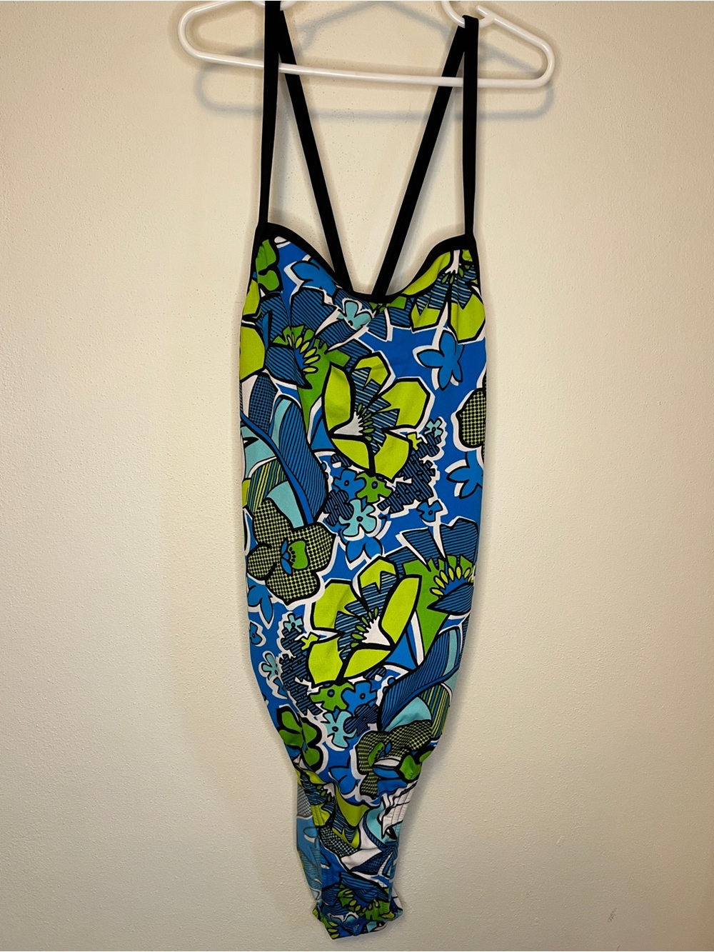 Speedo Endurance Competition Swimming Floral One-Piece Swimsuit - Blue & Green